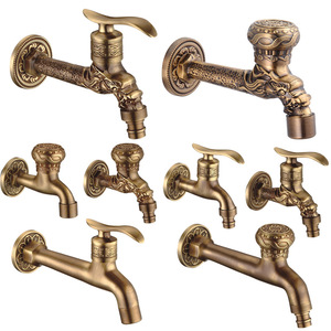 Robinet de machine à laver antique en cuivre, style européen, robinet de lavabo extensible, robinet mural à <span class=keywords><strong>ouverture</strong></span> rapide à 4 points, eau froide uniquement - Product Image 2