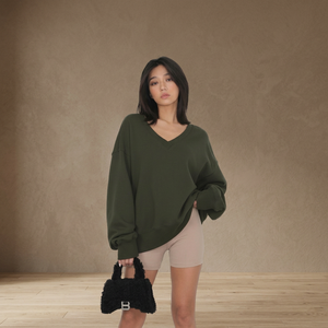 เสื้อฮู้ดผู้หญิงทรงหลวม คอวี แขนยาว ระบายอากาศได้ดี เป็นมิตรกับสิ่งแวดล้อม พิมพ์ลายแบบรีดร้อน เหมาะสำหรับฤดูใบไม้ร่วง - Product Image 3