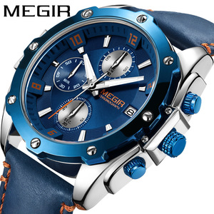 Montres de couple en cuir véritable, mouvement à quartz chronographe multifonctionnel, montre-bracelet unisexe - Product Image 3