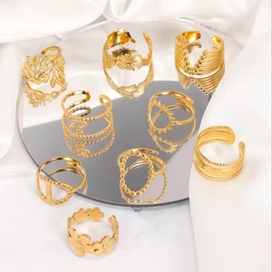 Nouvelle Tendance Vente en Gros Bijoux Fantaisie Anneaux pour Femmes en Acier Inoxydable Plaqué Or 18K Creux et Ajustables - Product Image 2
