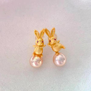 S925 <b>Silver</b> DIY Pearl Accessories 8-10mm Round Beads Female Earnail with Empty Support Rabbit 21815 <b>Stud</b> Earrings - Product Image 1