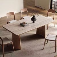Ensemble de table à manger moderne, luxe léger, écologique, durable, base stable, plateau en bois massif, dalle de quartz, design nordique, 6 assemblés