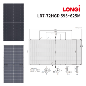 Panel Solar Longi Solar Energy Hi-MO7 LR7-72HGD 585-620M 610W 615W Tipo N Topcon de Silicio Monocristalino Dual de 610W 615W en Stock - Product Image 5