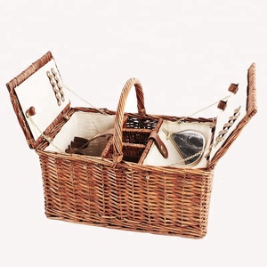 Cestino da Picnic <span class=keywords><strong>in</strong></span> <span class=keywords><strong>vimini</strong></span> di salice di legno personalizzato per 4 cestini di stoccaggio artigianali - Product Image 1