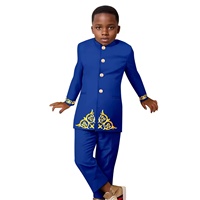 Ensembles de costumes formels pour garçons africains avec appliques, veste et pantalon, grandes tailles, manches longues, Bazin Riche, tenues de mode pour enfants 2446057