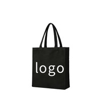 Bolsa de Mano de Lona Negra con Logotipo Personalizado, Bolsas de Compras de Algodón Reutilizables Ecológicas, Bolsos de Mano de Tela Lisa Resistentes de Lujo para Mujer