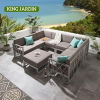 King Jardin Ensemble de mobilier de jardin en teck, design moderne en aluminium brossé, comprenant un fauteuil de patio à assise profonde, pour hôtels, complexes hôteliers et extérieur