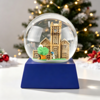Boule de neige en résine avec horloge et modèle de tour, décoration de bureau miniature, ornement architectural en verre