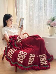 Nouveau mariage et fiançailles rouge Double bonheur Rose Bouquet sans décoloration couverture tricotée châles couverture couverture - Product Image 4