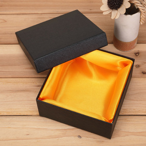 Elegant Square <b>Black</b> Top & Bottom <b>Gift</b> <b>Box</b> with Recycled Materials and Yellow Lined Crepe Fabric Luxurious Packaging - Product Image 5