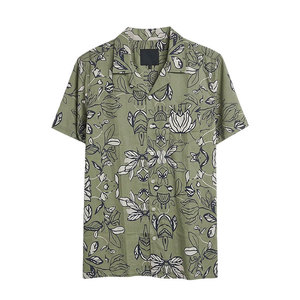 Prestigious Cost 100% Organic Cotton Print Camp Collar Short Sleeve Sustainable Abstract <b>Repeat</b> Pattern Tropical Mens Shirts - Product Image 1