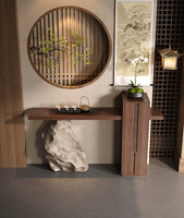 Console Moderne en Bois Massif avec Miroir, Finition Effet Pierre, Design Mural Étroit pour Entrées de Villas et Couloirs, Écologique