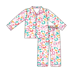 Vente en gros de pyjamas pour enfants décontractés à manches longues en coton et bambou Ensemble de 2 vêtements de nuit pour bébés filles Barboteuses en coton pour enfants