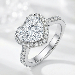 <span class=keywords><strong>Bague</strong></span> halo pour <span class=keywords><strong>femme</strong></span> en <span class=keywords><strong>or</strong></span> massif 14 carats avec diamant de laboratoire certifié en forme de cœur de 3 carats - Product Image 1