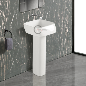 Ensemble lavabo et colonne en céramique sur socle, lavabo sur pied moderne pour salle de bain d'appartement - Product Image 5