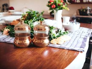 Copper Spice <b>Jars</b> Set <b>With</b> <b>Glass</b> Inserts And Metal <b>Lids</b> Vintage Handcrafted Airtight Stackable Kitchen Storage For Spices - Product Image 6