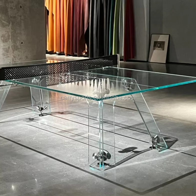 Customized 2.74 Meters Full Transparent Tempered Glass Table Tennis Table for Indoor Sports for Competition Exercise Private