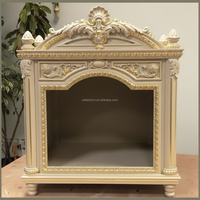 OE-FASHION Maison pour chien d'intérieur en bois massif beige antique, villa pour animaux de compagnie de luxe avec feuille d'or et toit en forme de dôme