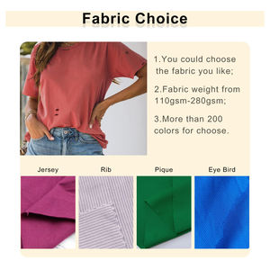 Personnalisé 3D Vintage dommages trous Slim Fit haute qualité femmes couleur unie 180 Gsm col rond manches complètes sérigraphie t-shirts - Product Image 2