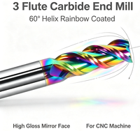 Fraise à queue en carbure à 3 cannelures, hélice de 60 degrés, revêtement arc-en-ciel, finition brillante, pour usinage de l'aluminium, outils de finition miroir pour machine CNC