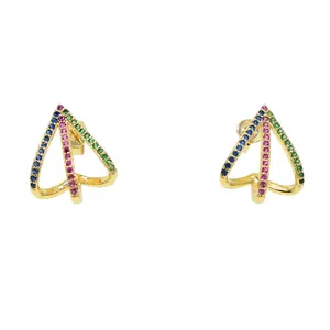 Promotion Bling Fashion Women Jewelry Rainbow White Cubic Zirconia CZ Geometric Hollow Heart Clasp Stud Earring