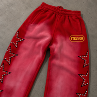 Ensemble de survêtement streetwear vintage pour homme, coupe ample, avec strass, effet délavé, comprenant un sweat à capuche et un pantalon de survêtement en molleton bouclette