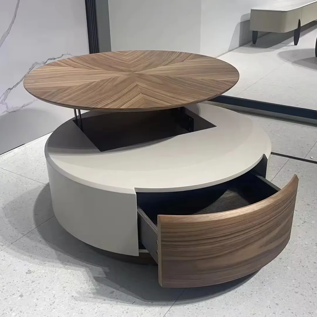 नॉर्डिक अखरोट रंग का छोटा अपार्टमेंट गोल कॉफी टेबल 80 सेमी कॉफी टेबल डिजाइनर मॉडल रूम गोल टेबल मिनिमलिस्ट