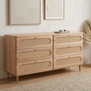 Commode en teck massif Sora, lignes épurées, texture naturelle chaleureuse, design de rangement spacieux, style moderne et minimaliste, durable pour chambre à coucher et entrepôt - Product Image 4