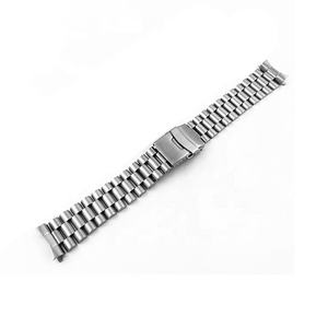 20mm 22mm 실버 커브드 엔드 3 링크 더블 버튼 걸쇠 솔리드 스테인레스 스틸 시계 밴드 스트랩 팔찌 - Product Image 5