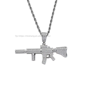 Silenced Sniper Gun Pendant, Men's Hip Hop Layered Necklace, <b>Copper</b> CZ Charm <b>Chain</b> - Product Image 2