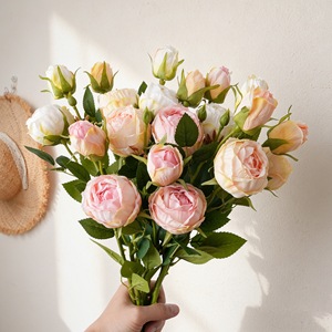 Branche de rose artificielle CallaFloral rose, rouge, bordeaux en polyester pour décoration intérieure, mariage, artisanat, style INS - Product Image 2