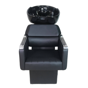 Silla de Barbero Negra de Cuero Sintético con Bomba Hidráulica y Altura Ajustable para Uso en Salón - Product Image 6