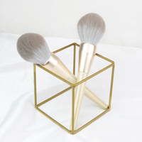 Outil de beauté professionnel manche en bois bio sablage or platine unique grand pinceau de maquillage en poudre