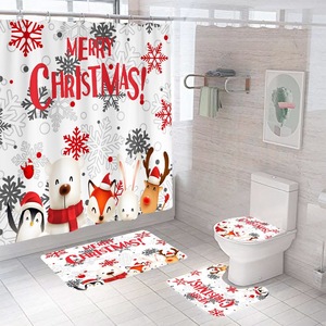 Cortina de Ducha de Poliéster con Diseño Navideño de Muñecos de Nieve y Renos Rojos, Impresión Digital Personalizada, Impermeable, Venta al Por Mayor - Product Image 4
