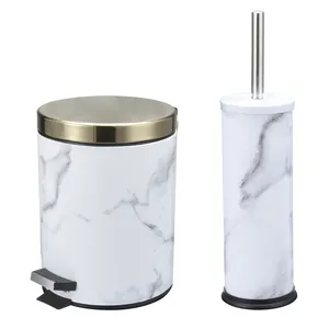 Marble Printing Bathroom Trash Bin Waste Bin And Toilet Brush Holder