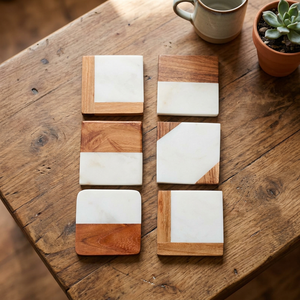 Juego de Posavasos Modernos Cuadrados de Mármol y Madera, Alfombrillas y Protectores Antideslizantes de 10 mm de Grosor, Decoración de Mesa, Productos de Cocina a Bajo Precio - Product Image 1