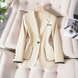 Women's Blazer Beige Slim Fit Anti-Wrinkle Formal Business Top Spring Style - Product Image 1