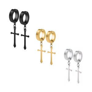 Pendientes de clip para hombre, diseño de cruz, acero de titanio, 6 mm, 8 mm, conjunto de joyería de moda estilo callejero - Product Image 3