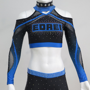 Tenue de cheerleading professionnelle All Star pour filles, haut court à manches longues en mesh, short taille haute avec strass, vêtements de compétition personnalisés - Product Image 5