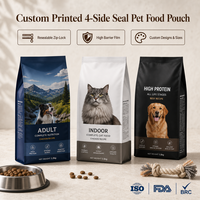 Sachet à fond plat imprimé sur mesure, scellé sur 4 côtés, résistant à l'humidité, refermable avec fermeture éclair, haute qualité pour aliments pour animaux (chiens et chats)