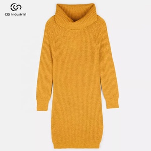 Robes décontractées Robe pull en tricot en laine et cachemire avec logo personnalisé pour femmes Robe pull ample à col roulé et fendue à l'ourlet des filles - Product Image 5