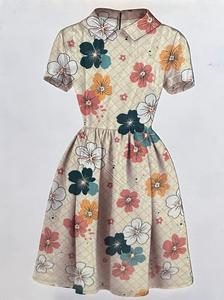 ชุดเดรสสตรีพิมพ์ลายผ้า5% โพลีเอสเตอร์95% น้ำหนักเบาผ้าสแปนเด็กซ์4ทาง - Product Image 3