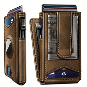Cartera <span class=keywords><strong>de</strong></span> metal con ventana para identificación y clip para billetes, con bloqueo RFID, cierre magnético, tarjetero <span class=keywords><strong>de</strong></span> PU con ventana emergente, venta al por mayor OEM - Product Image 1