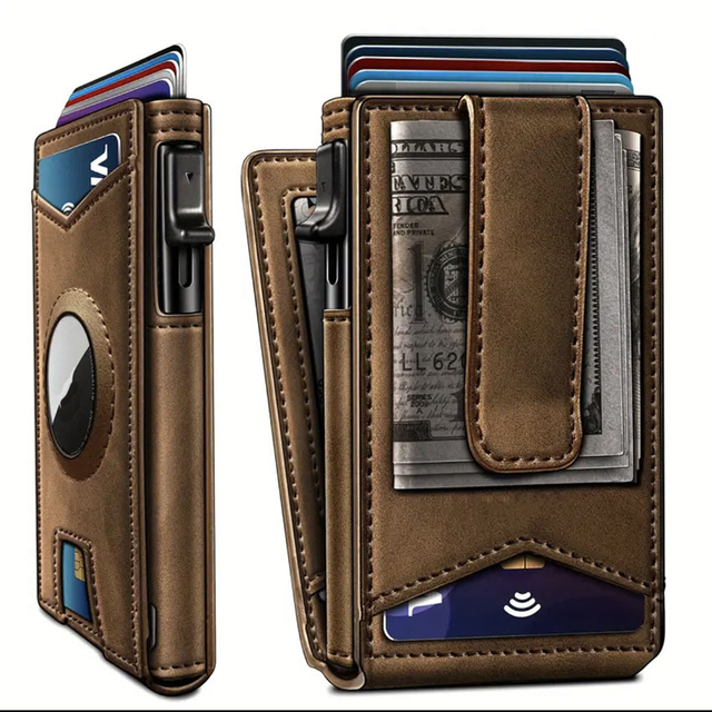 Wholesale OEM RFID Blocking Magnetic Closure Pocket Pop-up PU Credit Card Holder Metal Case Wallet with ID Window and Money Clip
