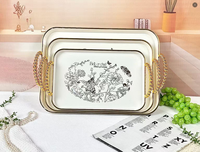 3-delige set bruiloftdecoratie transparant gouden dinerbord bruiloft feest vuurwerkpatroon charger borden fruit thee set dienblad