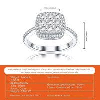 Bague en argent S925 à moissanite en forme de cube de sucre, certifiée GRA, pour femme, design minimaliste haut de gamme, sensation premium, vente en gros