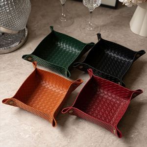 Woven Faux Leather Jewelry <b>Makeup</b> <b>Box</b> Household Valet Tray Foldable Design Storage Organizer - Product Image 1