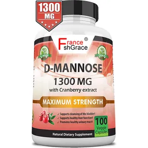 NON-GMO D-Mannose บริสุทธิ์1300มก. พร้อมแคปซูลสารสกัดจากแครนเบอร์รี่ช่วยส่งเสริมระบบทางเดินปัสสาวะเพื่อสุขภาพ