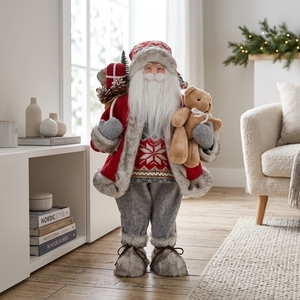 Grey Knit <b>Sweater</b> Plush Standing Father <b>Christmas</b> Santa Doll for <b>Christmas</b> Decoration Supplies - Product Image 1