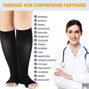 Stoking setinggi lutut pria wanita, kaus kaki kompresi jempol terbuka, pereda nyeri Kulit hitam 20-30mmHg - Product Image 2